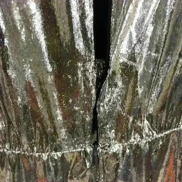 Saint Laurent Womens Silver Draped Waist Faux Wrap Metallic Silk Dress FR 40 - Picture 16 of 16